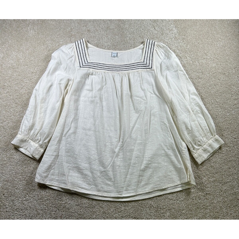 Old Navy S Cotton Blend White Embroidered Square‎ Neck Tunic Peasant Hoho Hippie